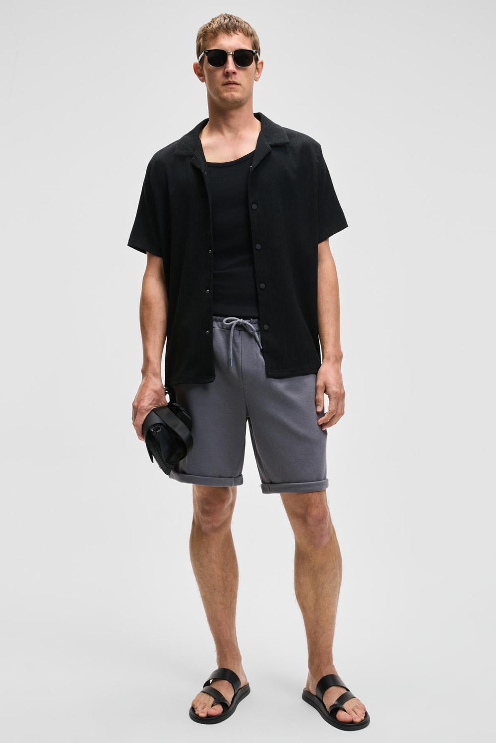 YOURI Erkek Beli Lastikli Arka Tek Cepli Relaxed Fit Gri Şort