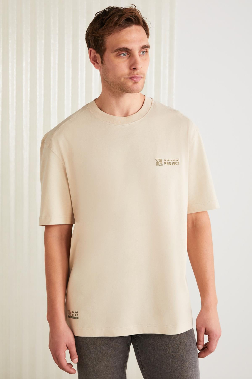 ZEUS Basic Regular Bej Tekli T-Shirt