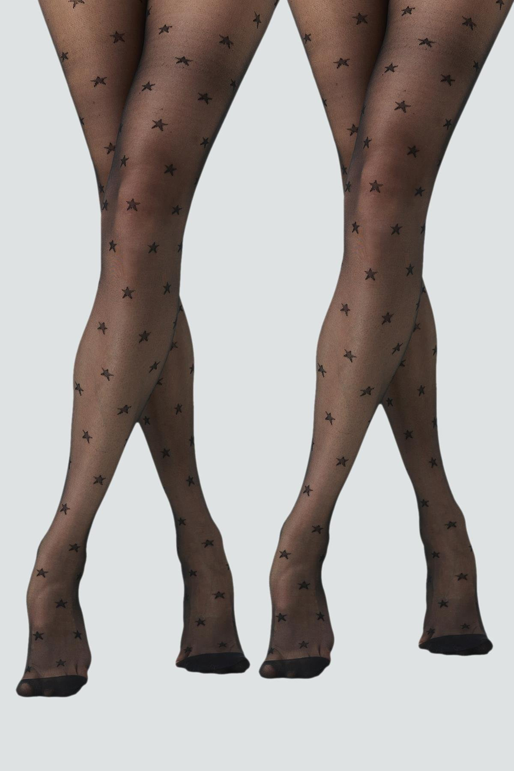 2'li Paket Yıldız Desenli Büyük Beden Külotlu Çorap Siyah