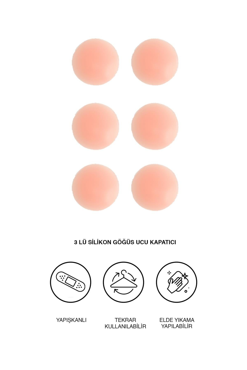 3 lü Silikon Göğüs Ucu Kapatıcı Ten