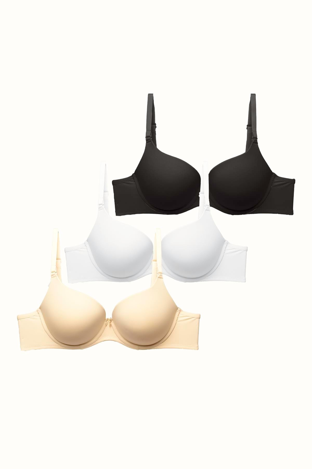 3lü Paket Dolgusuz Yumuşak Kaplı Örme Sütyen C37010 Siyah/Beyaz/Ten
