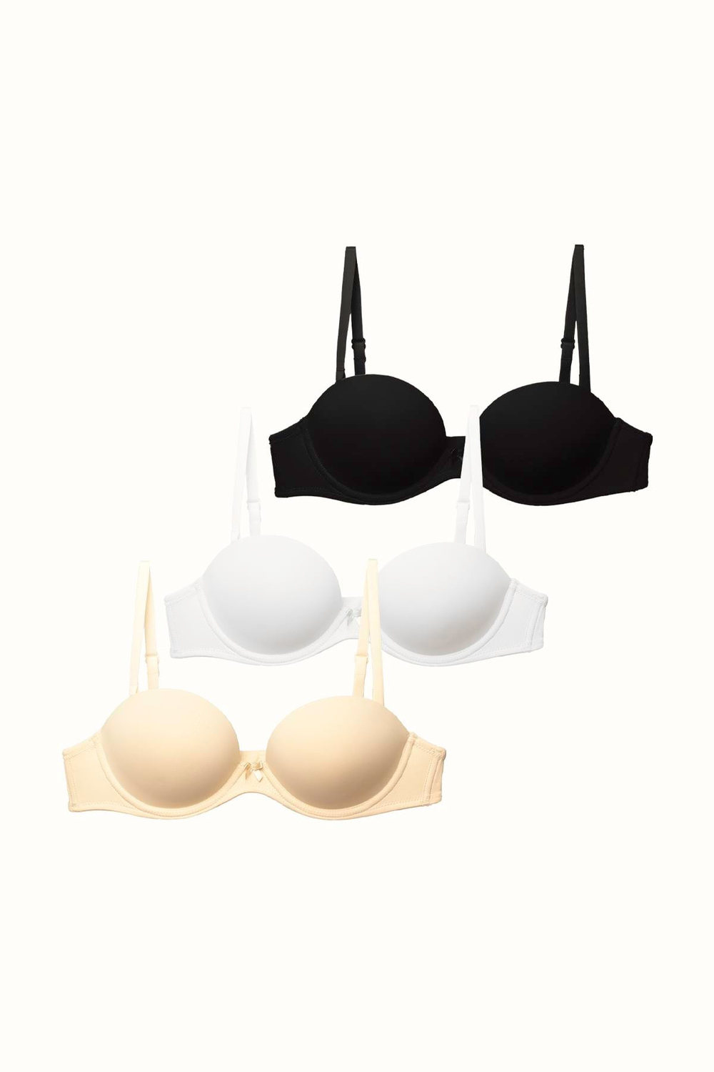 3lü Paket Double Push Up Straplez Yumuşak Kaplı Örme Sütyen C37040 Siyah/Beyaz/Ten