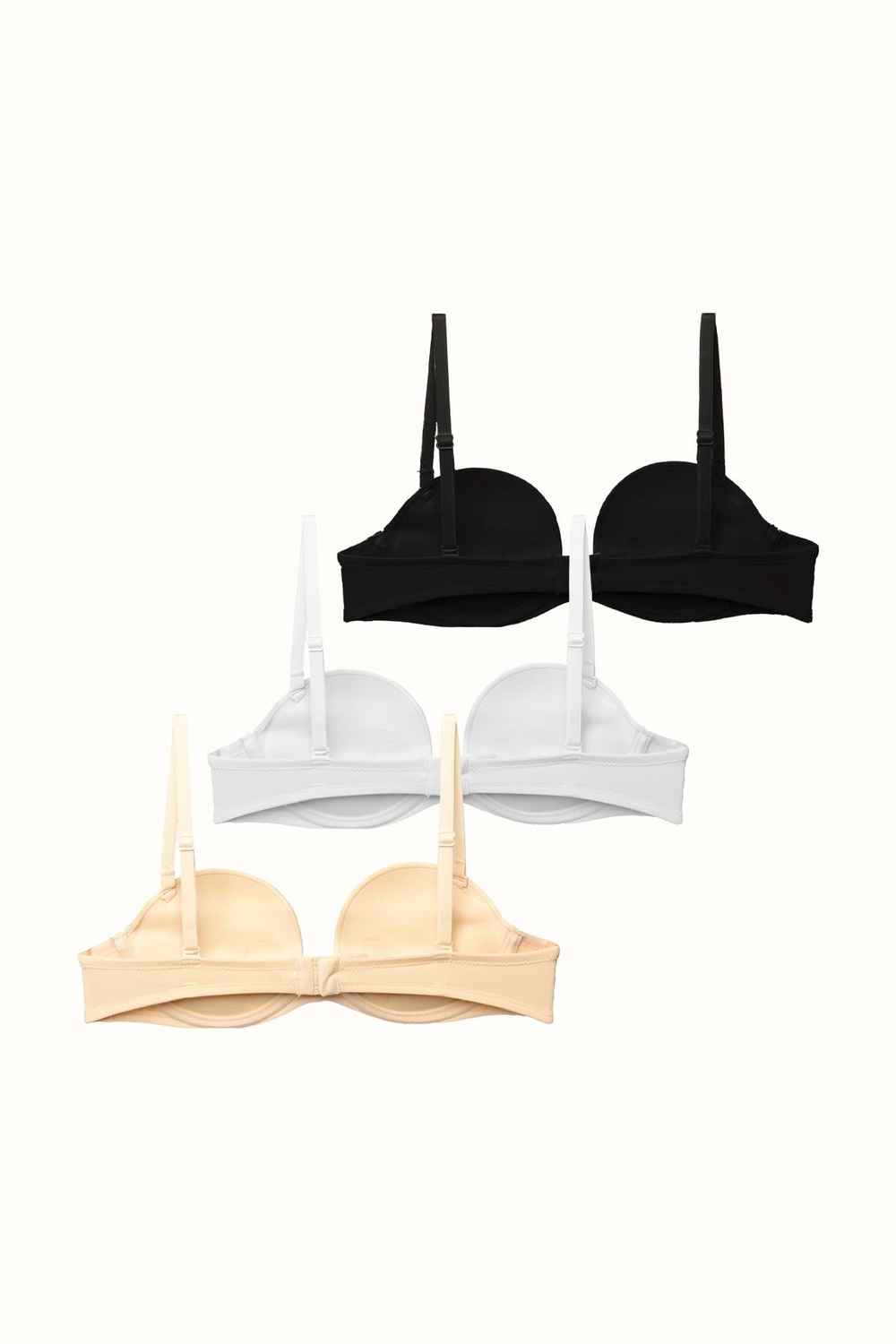 3lü Paket Double Push Up Straplez Yumuşak Kaplı Örme Sütyen C37040 Siyah/Beyaz/Ten