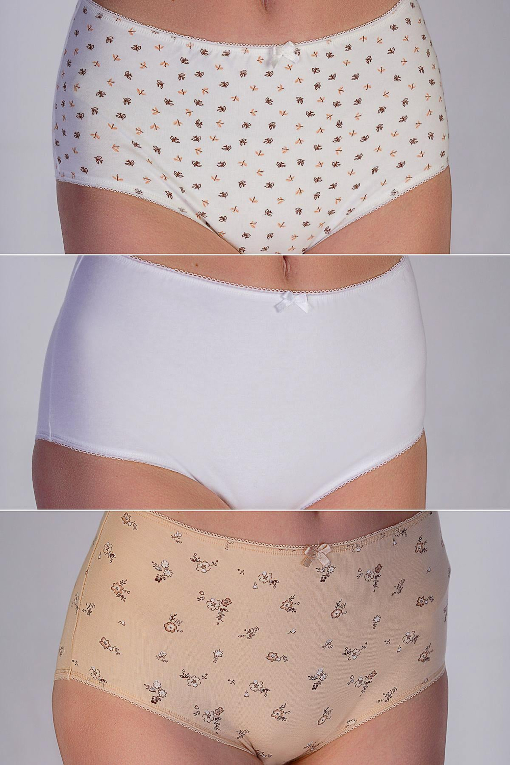 3lü Paket Pamuklu Yüksek Bel Slip Külot 5004 Çiçekli
