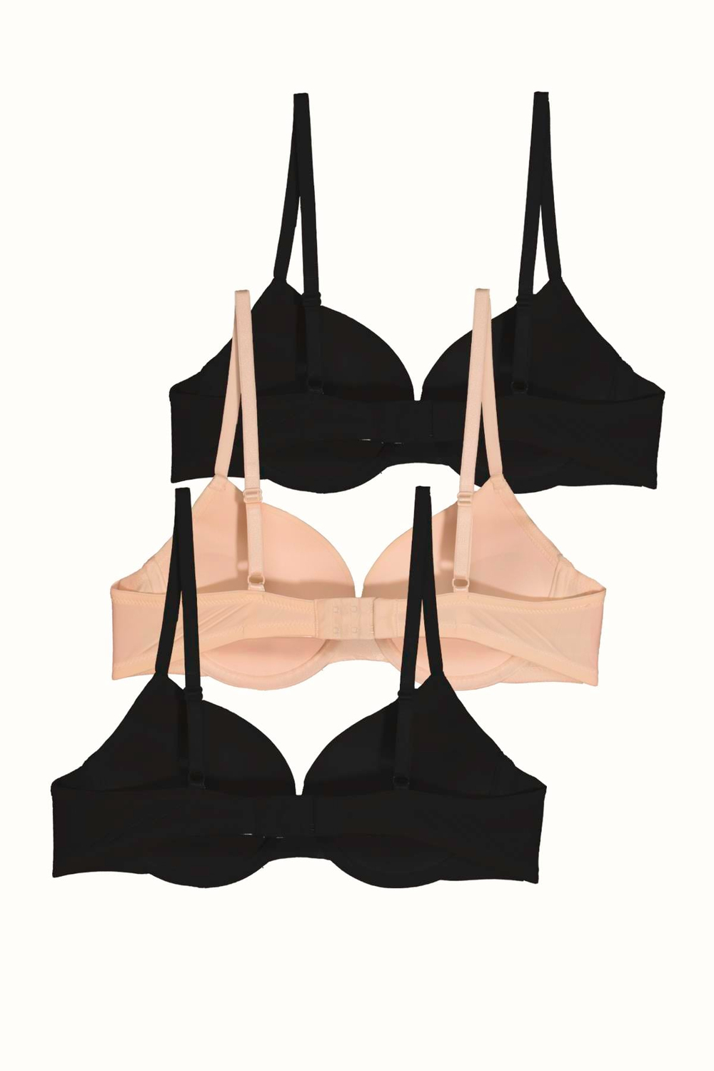 3lü Paket Push Up Yumuşak Kaplı Örme Sütyen C38015 Siyah/Ten