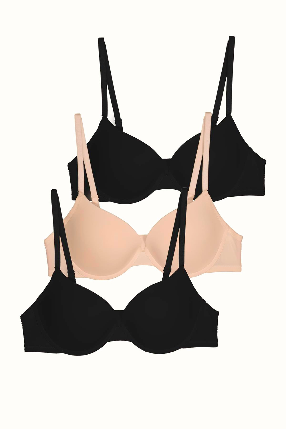 3'lü Paket Push Up Yumuşak Kaplı Örme Sütyen C38015 Siyah/Ten