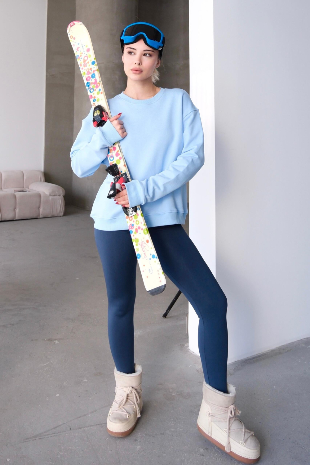 Bisiklet Yaka Basic Kalıp Kadın Sweatshirt Eşofman Üstü Aura Mavi