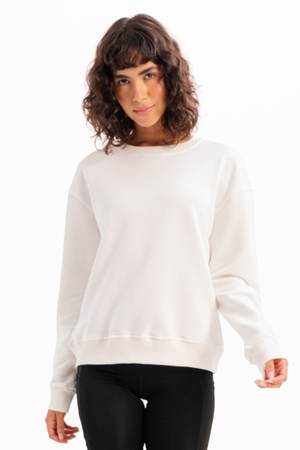 Bisiklet Yaka Basic Kalıp Kadın Sweatshirt Eşofman Üstü Aura Ekru