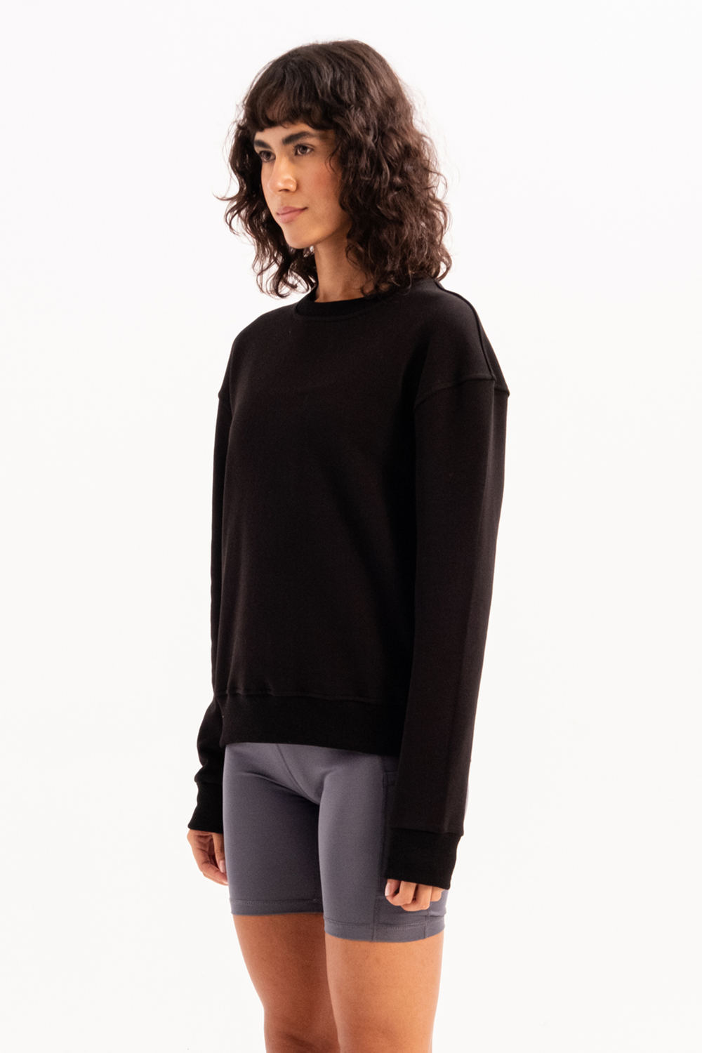 Bisiklet Yaka Basic Kalıp Kadın Sweatshirt Eşofman Üstü Aura Siyah