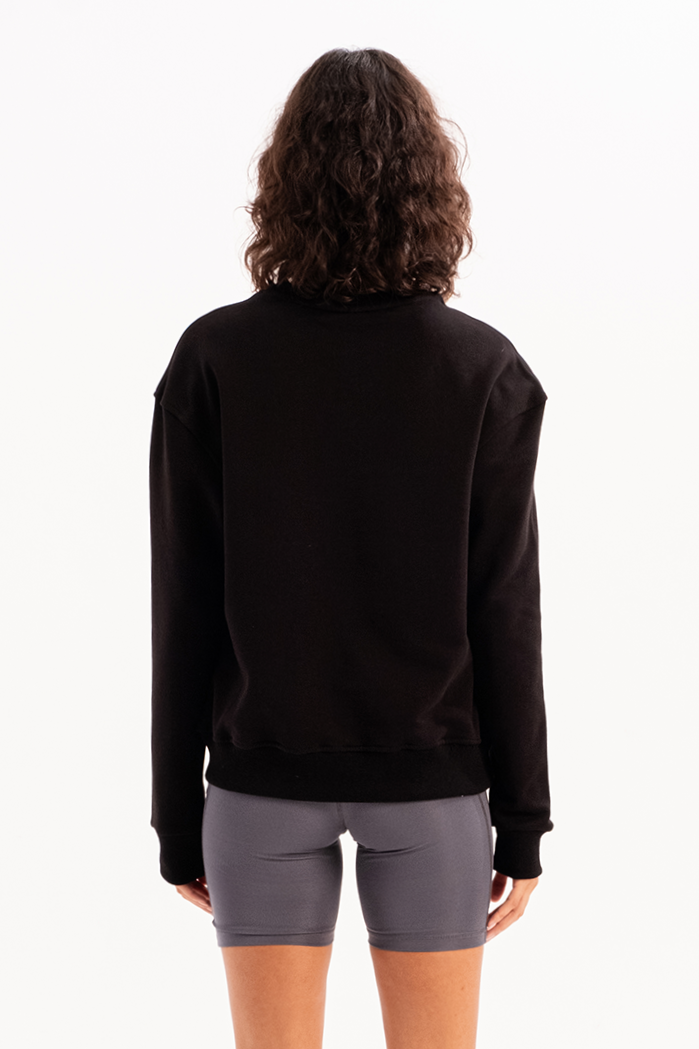 Bisiklet Yaka Basic Kalıp Kadın Sweatshirt Eşofman Üstü Aura Siyah