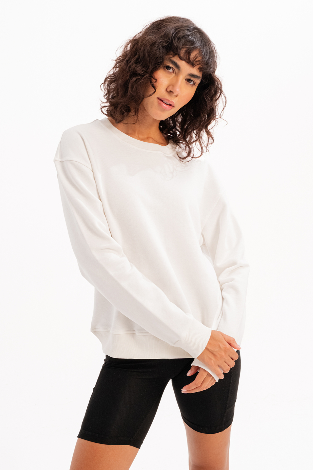 Bisiklet Yaka Basic Kalıp Kadın Sweatshirt Eşofman Üstü Aura Ekru