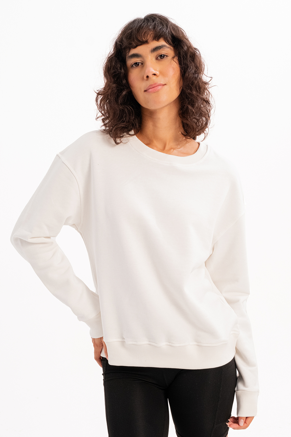 Bisiklet Yaka Basic Kalıp Kadın Sweatshirt Eşofman Üstü Aura Ekru