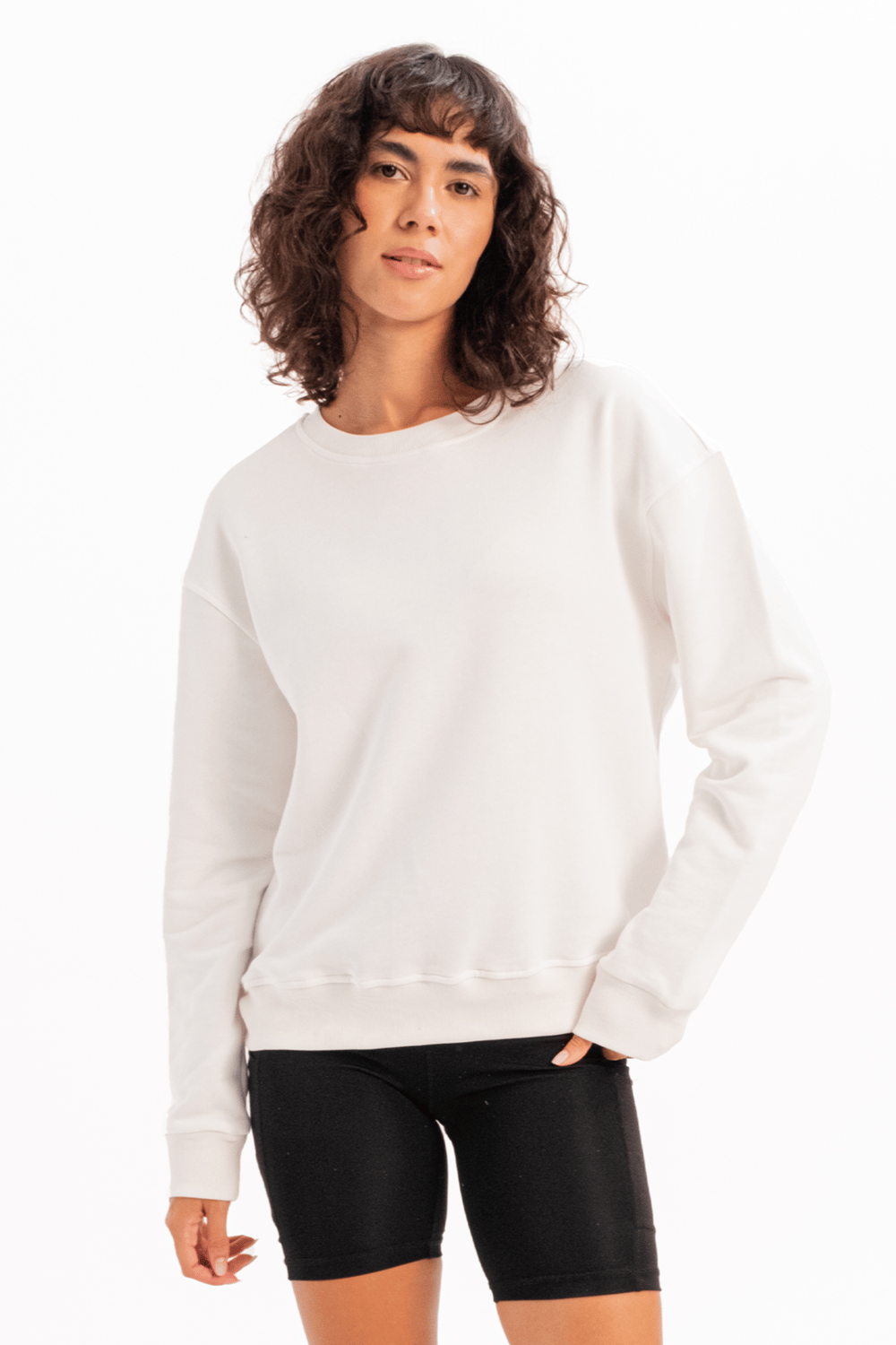 Bisiklet Yaka Basic Kalıp Kadın Sweatshirt Eşofman Üstü Aura Ekru