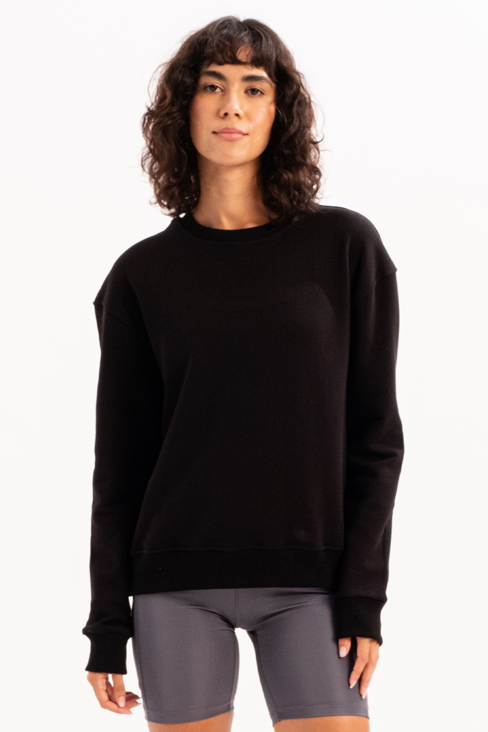 Bisiklet Yaka Basic Kalıp Kadın Sweatshirt Eşofman Üstü Aura Siyah