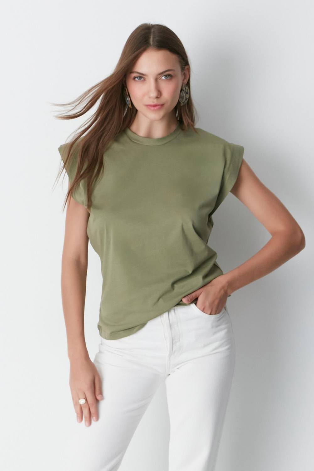 Bisiklet Yaka Kısa Kol 2li Basic T-Shirt 958 Haki/Gri