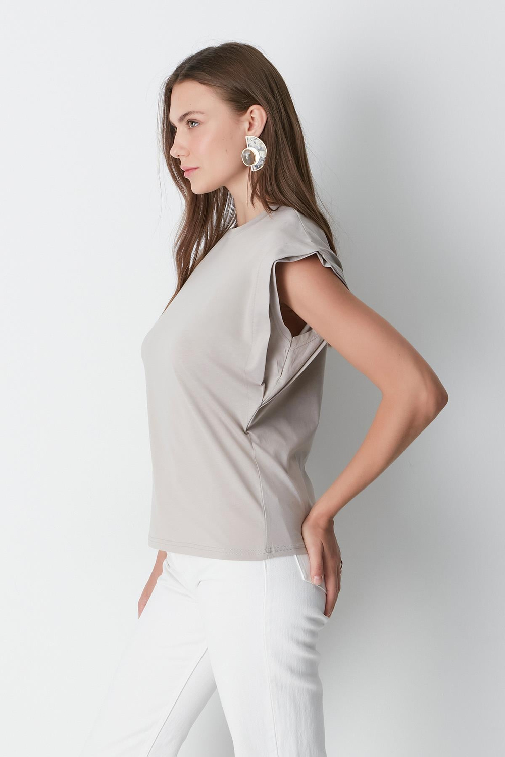 Bisiklet Yaka Kısa Kol 2li Basic T-Shirt 958 Haki/Gri