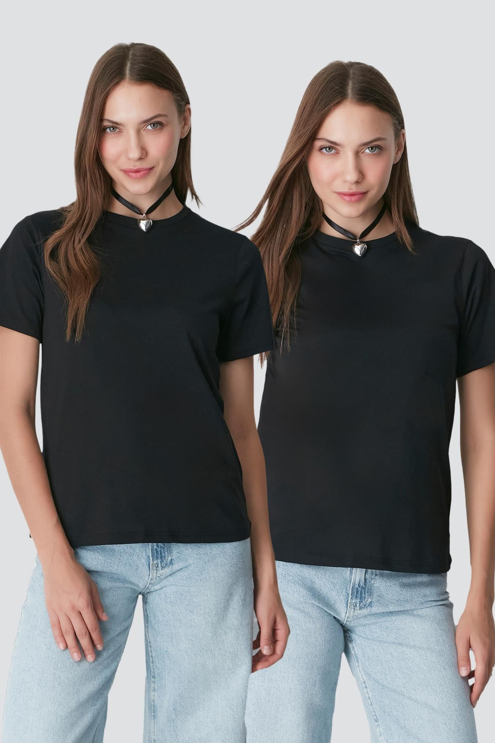 Bisiklet Yaka Kısa Kol 2li Basic T-Shirt 960 Siyah
