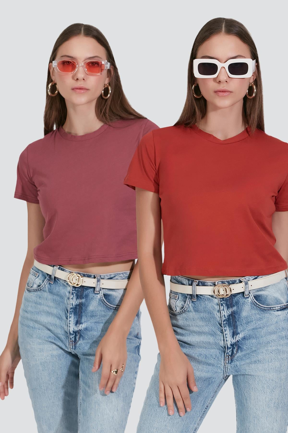 2-Pack Crew Neck Short Sleeve Crop Tops 956