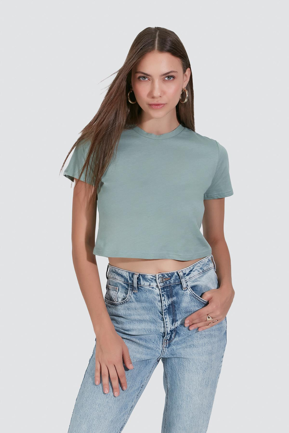 2-Pack Crew Neck Short Sleeve Crop Tops 956