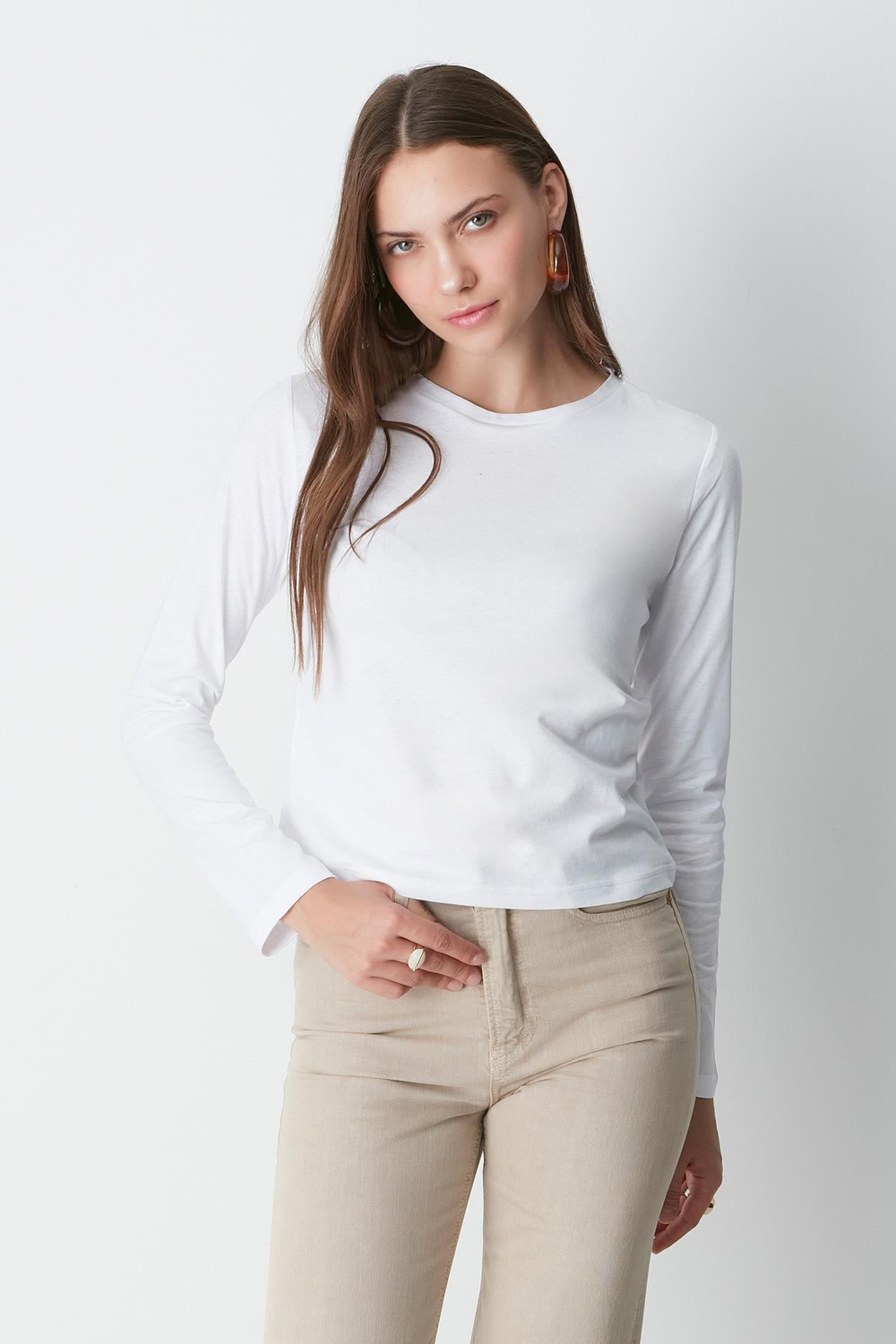 Bisiklet Yaka Uzun Kol 2li Basic T-Shirt 955 Siyah/Beyaz