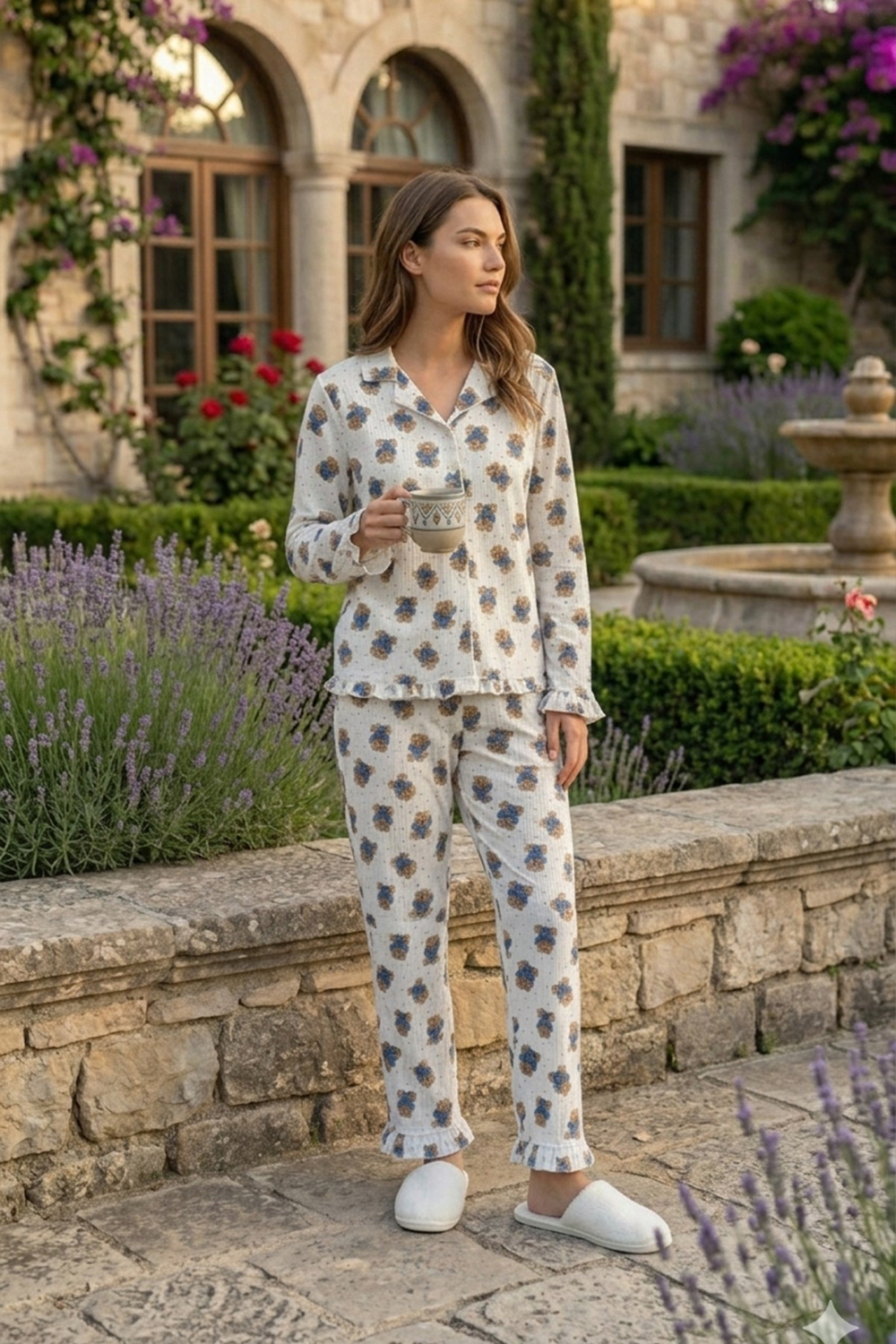 Bürümcük Dokulu Düğmeli Pijama Takım Ayıcık