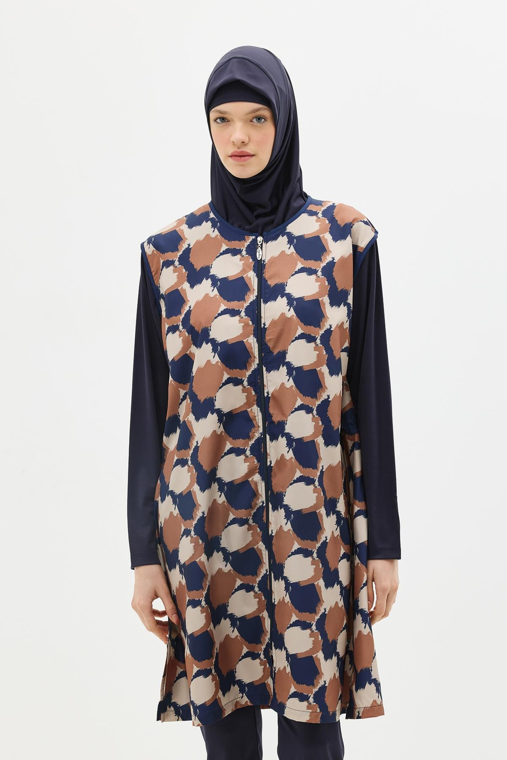 Plus Size 4-Piece Modest Swimwear Set -Zippered Burkini in Parachute Fabric - Style 1403