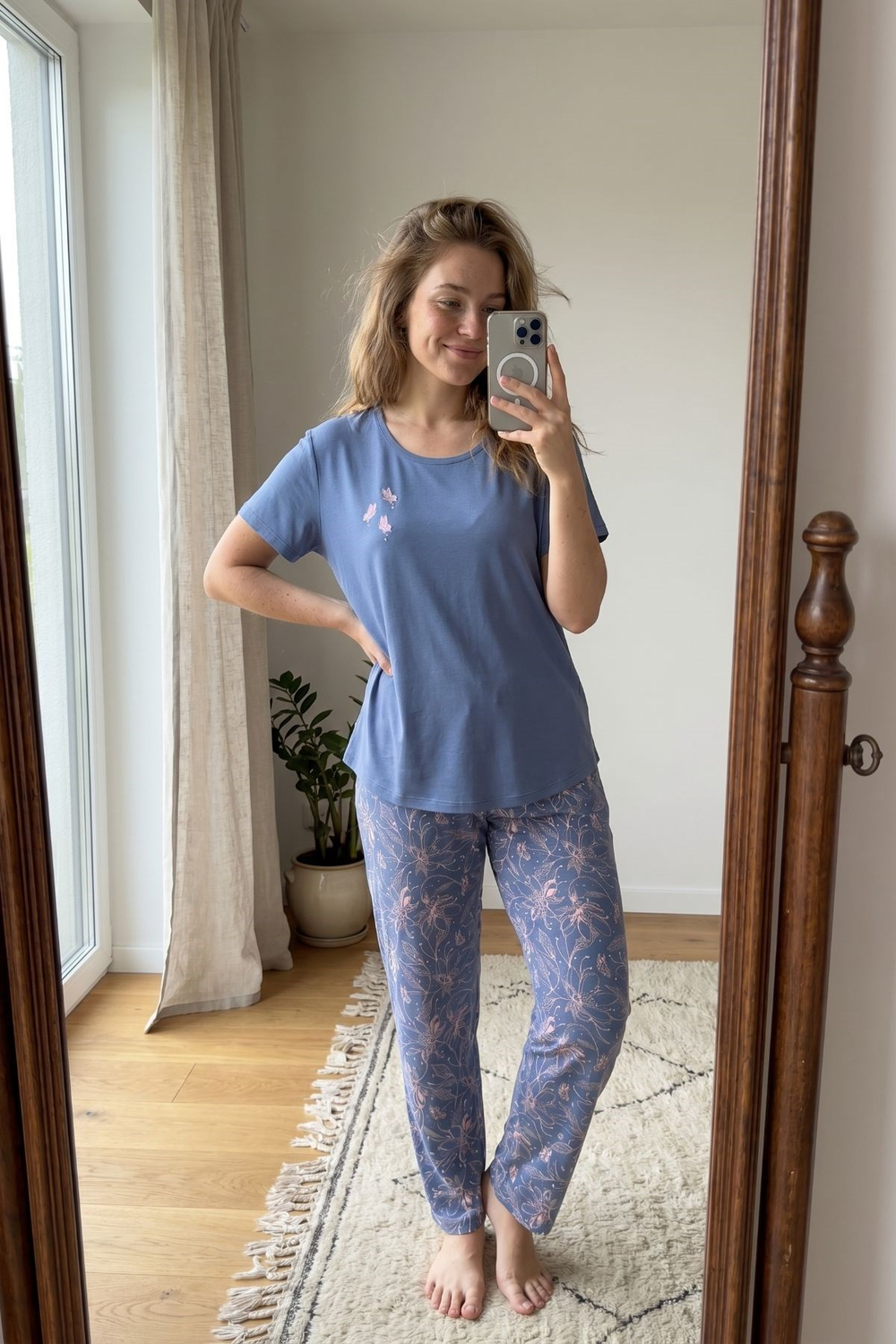 Büyük Beden Yuvarlak Yaka Kısa Kollu Pijama Takımı Mor-512248