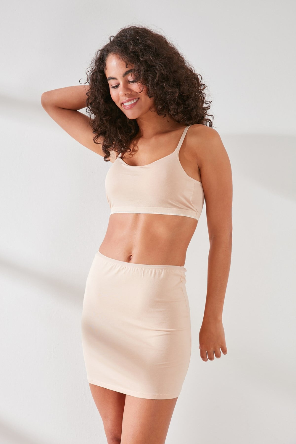 C11437 Kadın Modal Cotton Mini Jüpon Ten