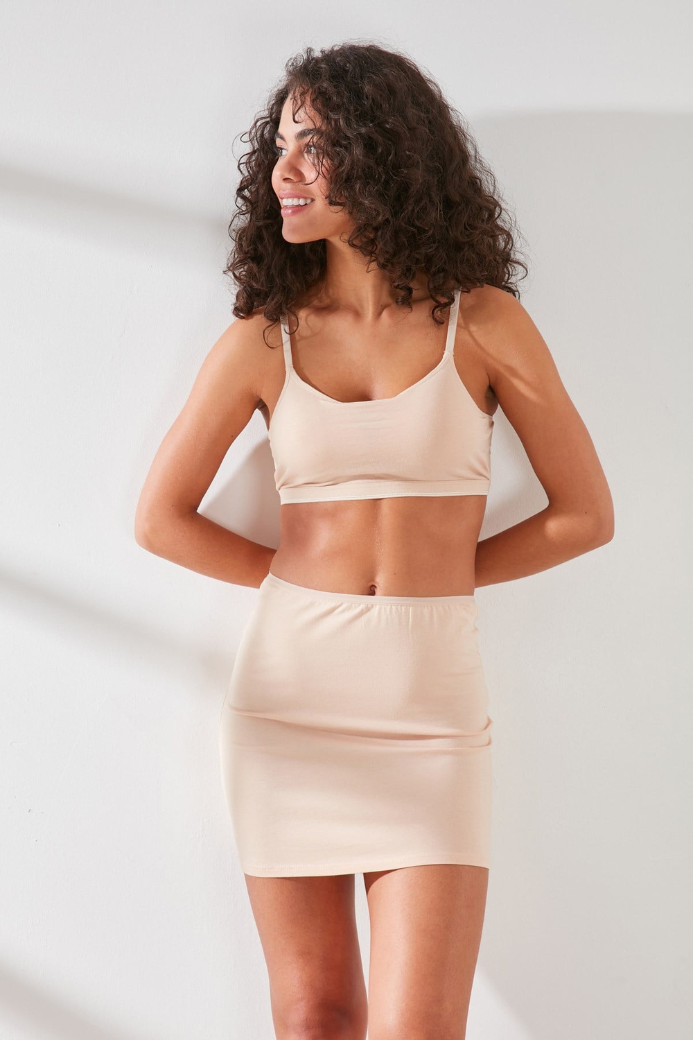 C11437 Kadın Modal Cotton Mini Jüpon Ten