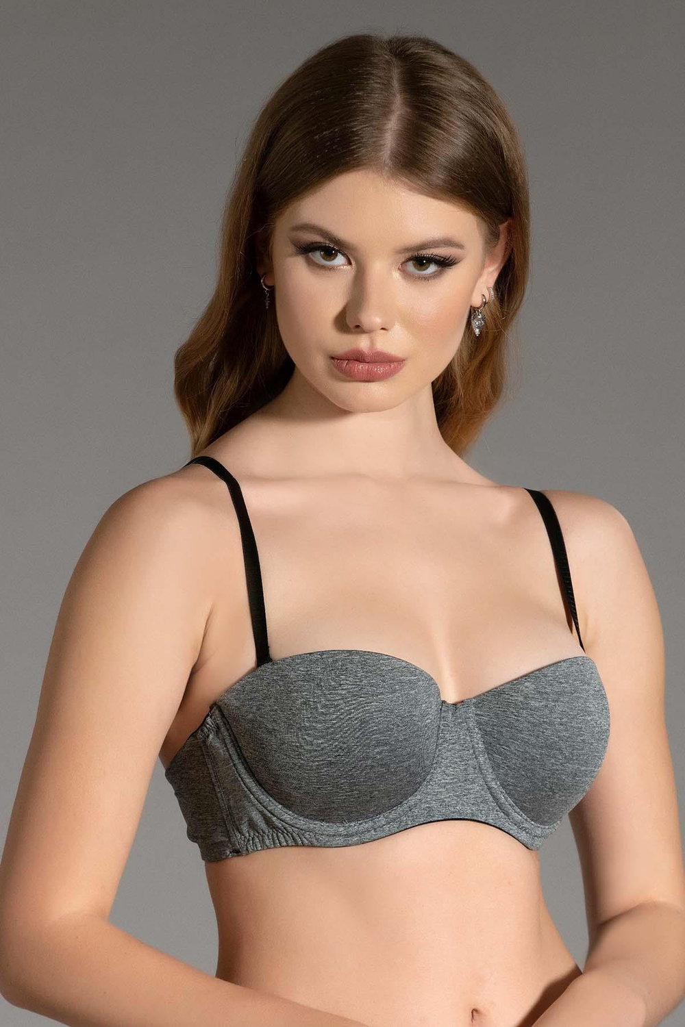 C&City Detekli Straplez Sütyen C18175 Gri Melanj
