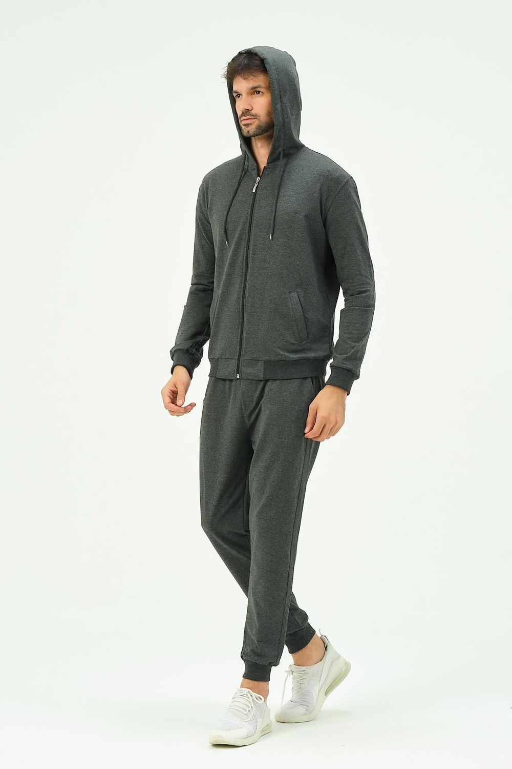 C&City Men Hooded Front Zippered Cuffed Leg Tracksuit 8702