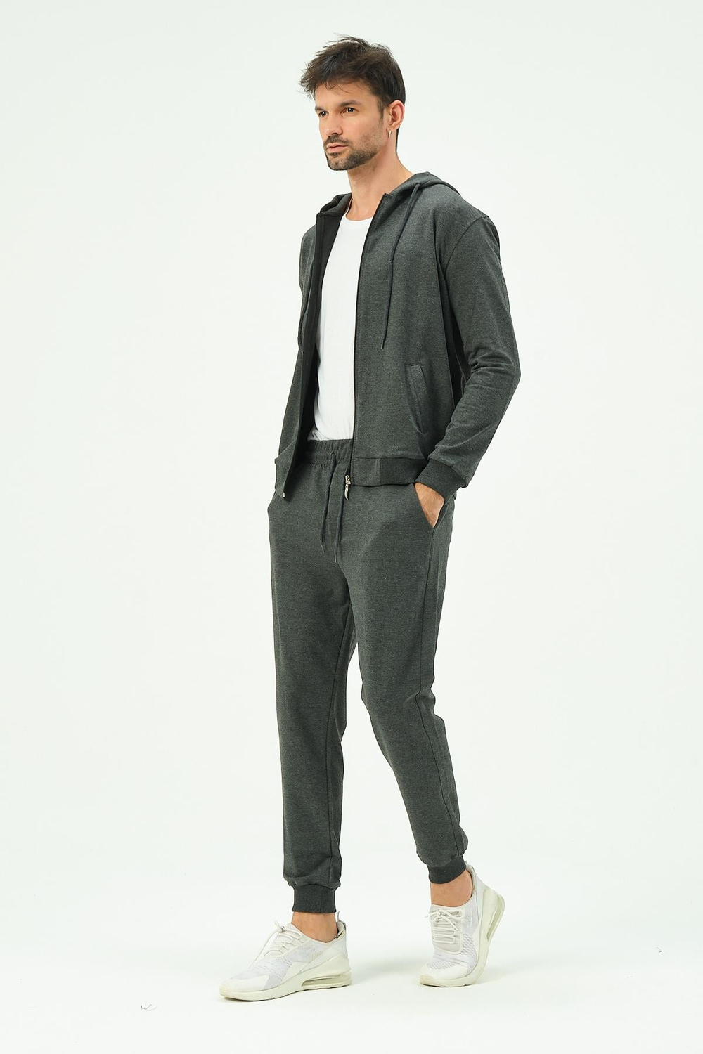 C&City Men Hooded Front Zippered Cuffed Leg Tracksuit 8702