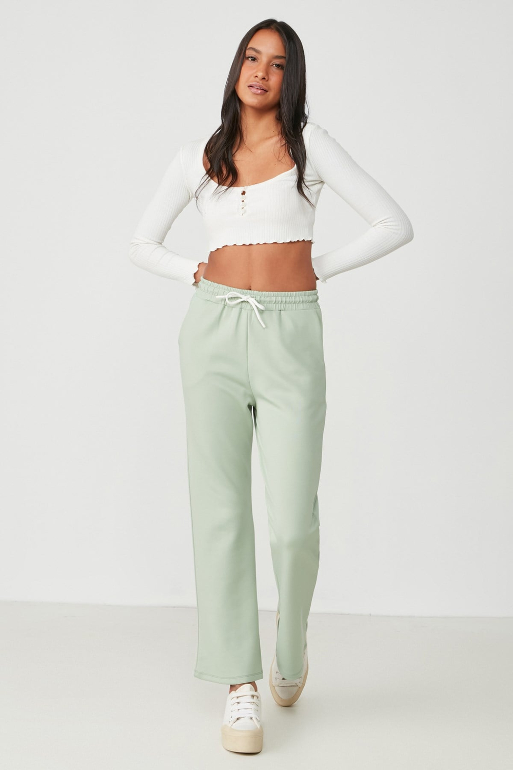 Wide Leg İspanyol Paça Eşofman Altı 804 Fıstık Yeşil