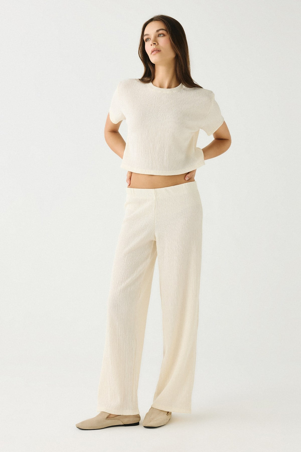 Comfort Dokulu Natural Pijama Takım 9160 Beyaz