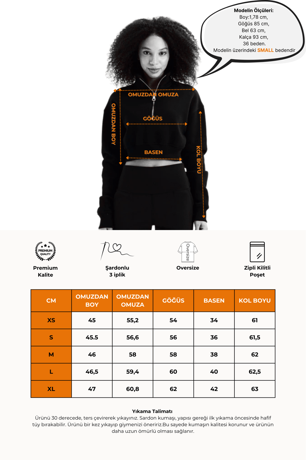 Crop Dik Yaka Yarı Fermuarlı Şardonlu Kadın Sweatshirt Vibe Ekru