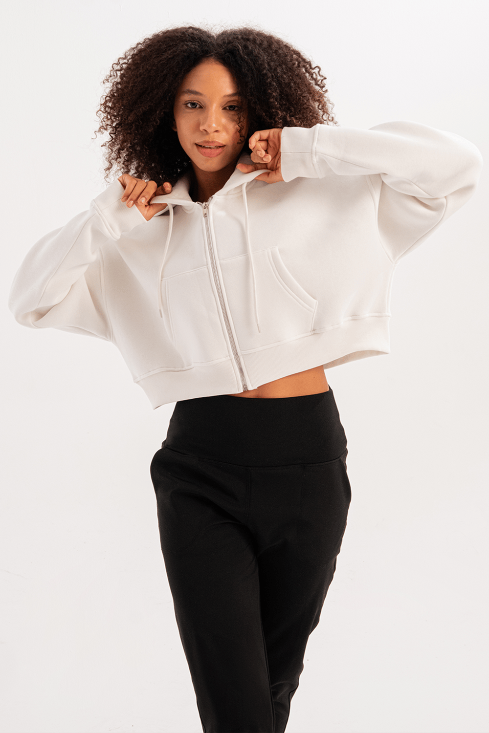 Crop Hooded Zip-Up Fleece Hoodie Womens Sweatshirt Lumen