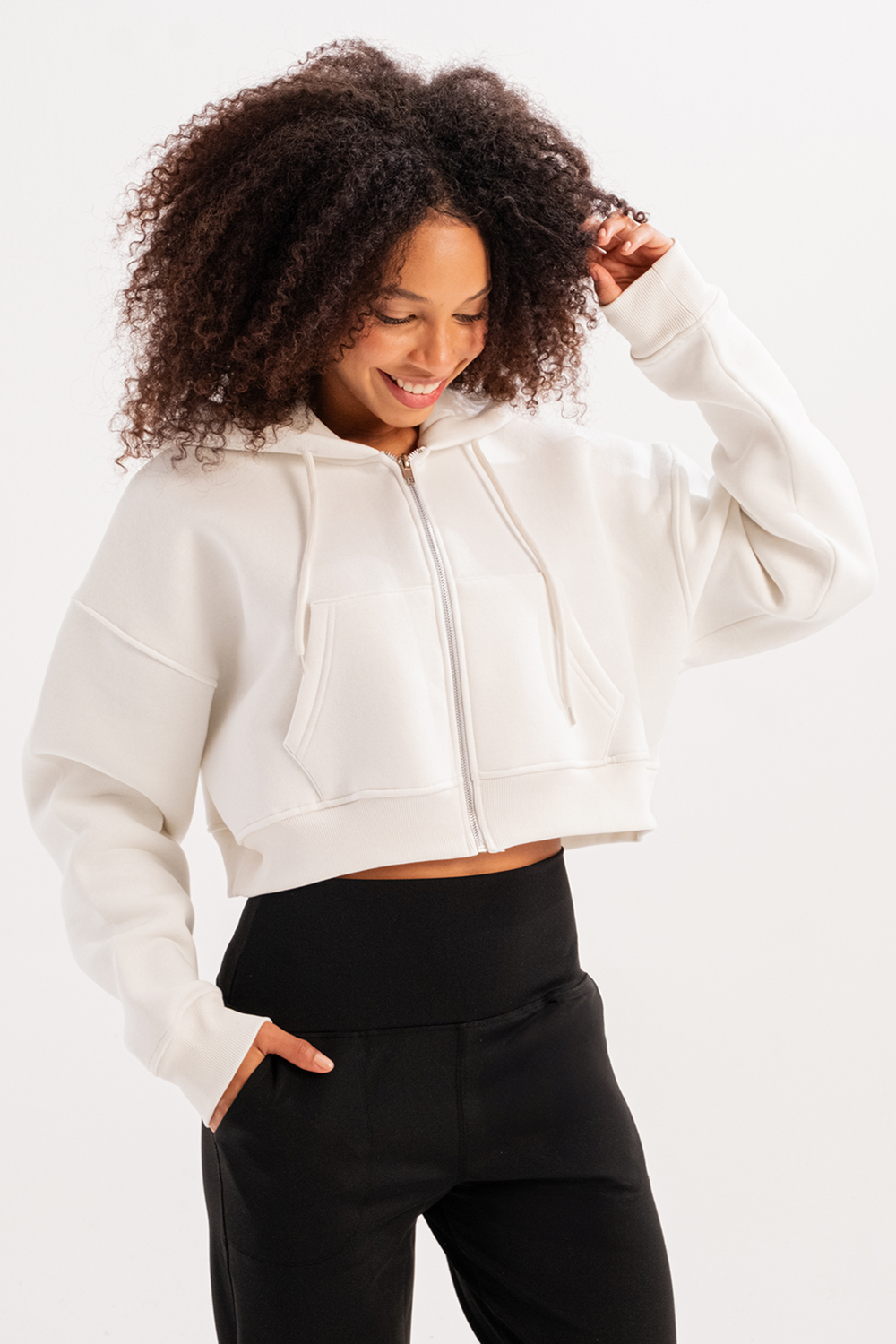 Crop Hooded Zip-Up Fleece Hoodie Womens Sweatshirt Lumen