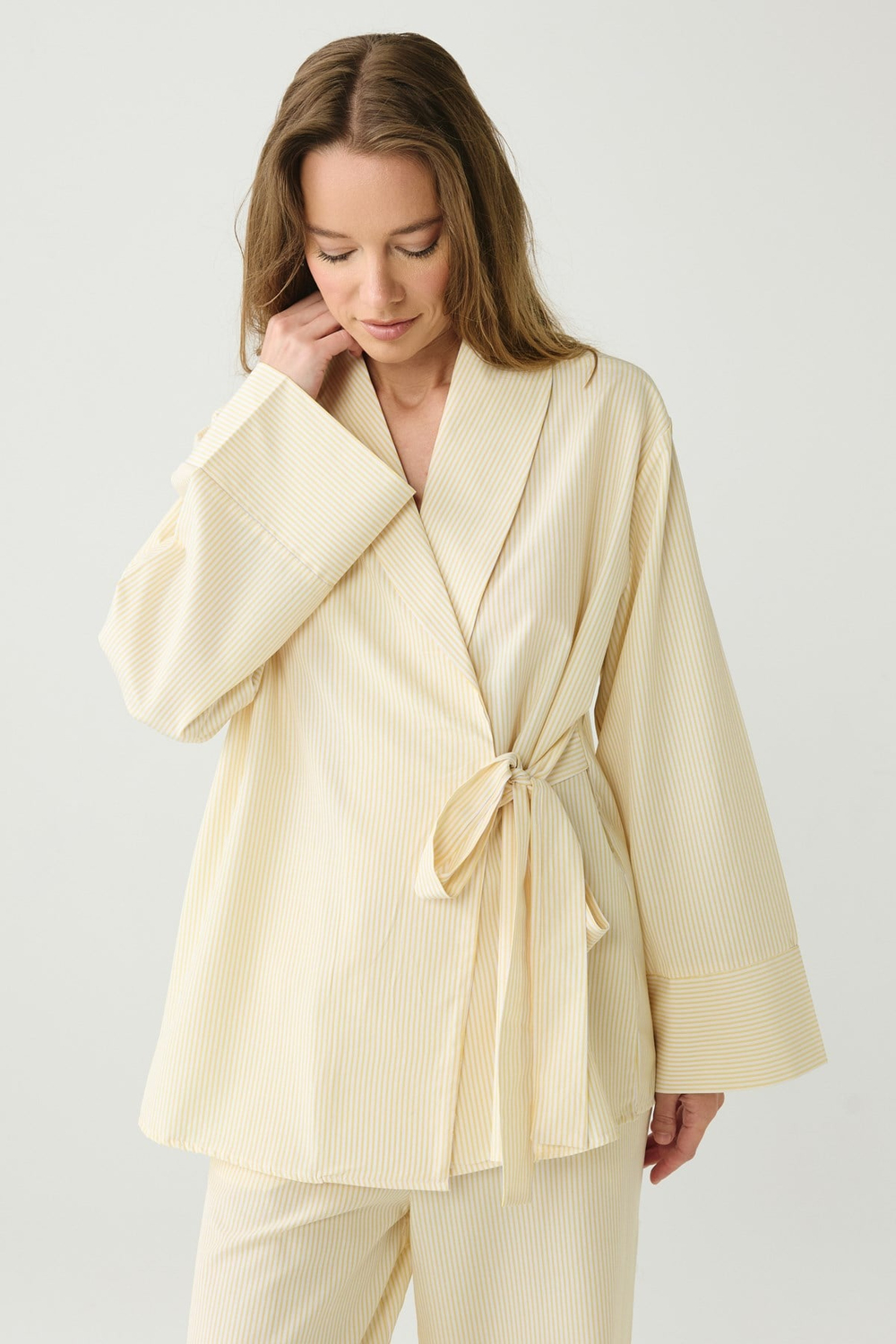 DayJamas Çizgili Kimono Pantolon Takım Açık Sarı