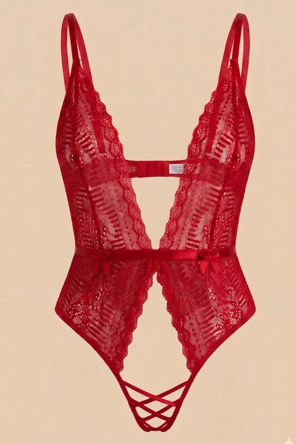 Derin Dekolte Detaylı Bodysuit Kırmızı