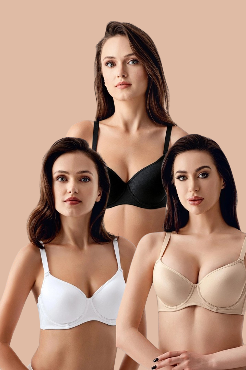 3lü Paket Dolgusuz Yumuşak Kaplı Örme Sütyen C37900 Siyah/Beyaz/Ten