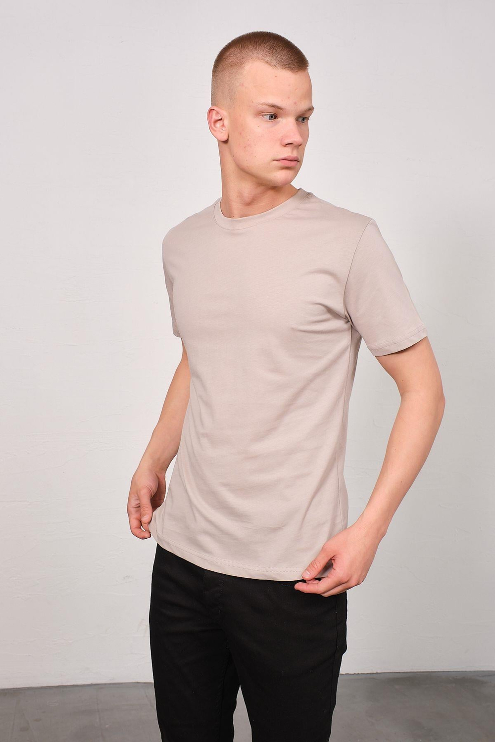 Erkek Bisiklet Yaka 2li Regular Fit Basic T-Shirt 990 Çağla/Gri