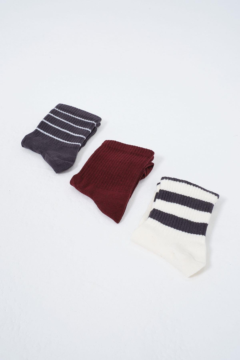 Erkek Çizgili Kısa 3'lü Soket Çorap Seti Patlıcan Mor