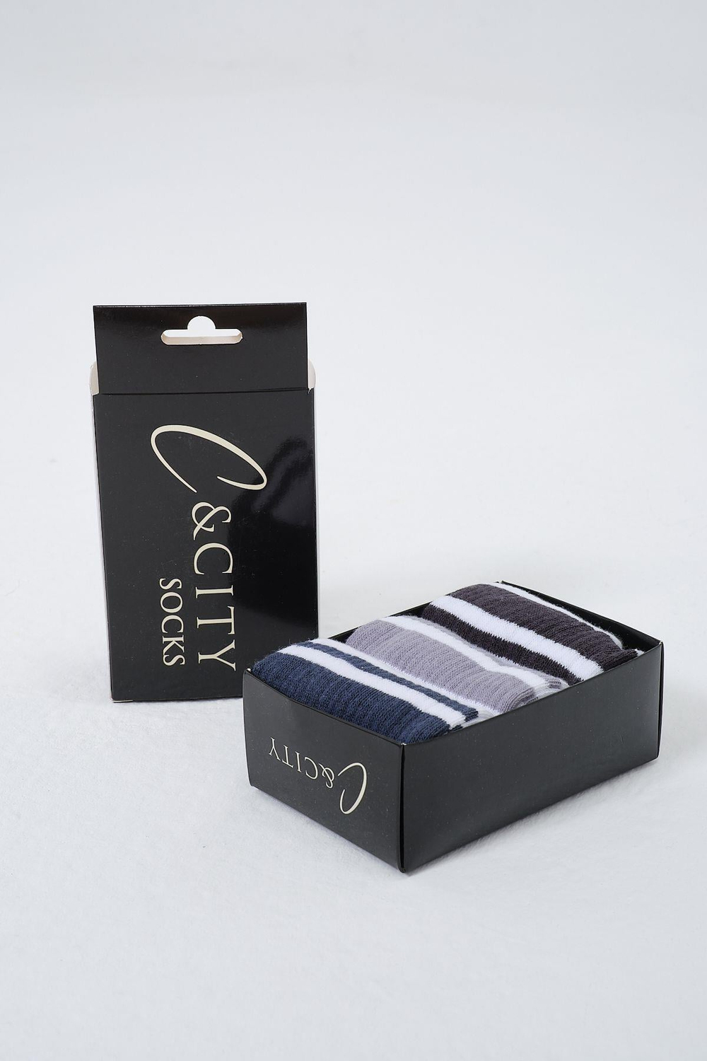 Mens Striped Long 3-Pair Sock Set