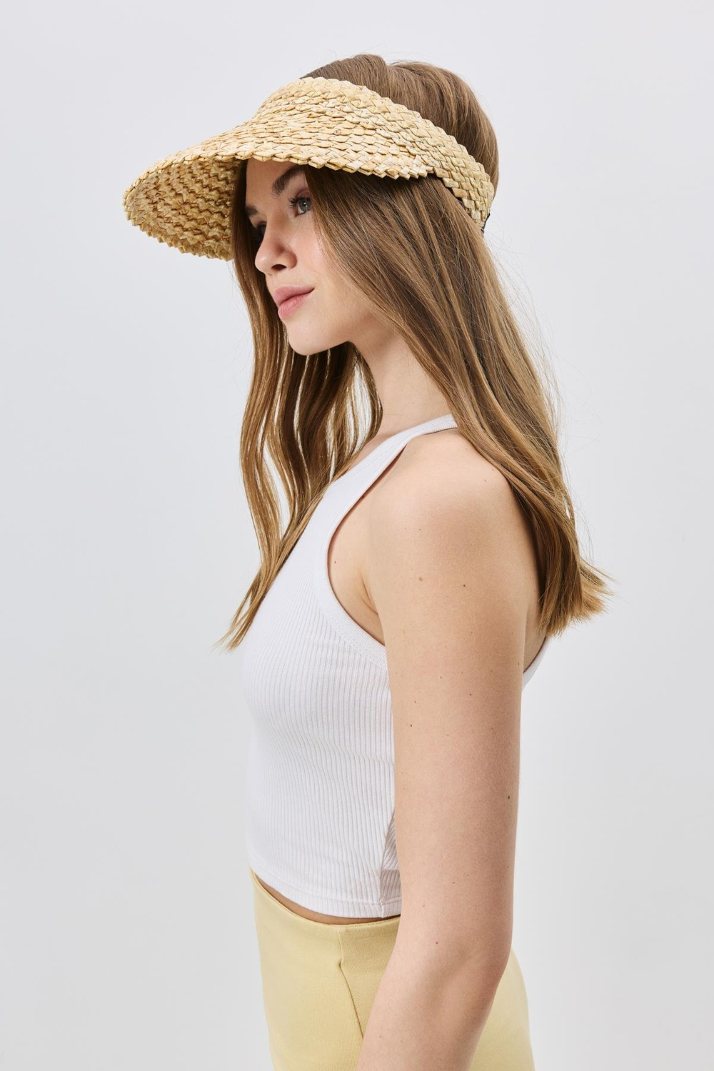 Esnek Bantlı Hasır Vizör Şapka Y8219 Bej