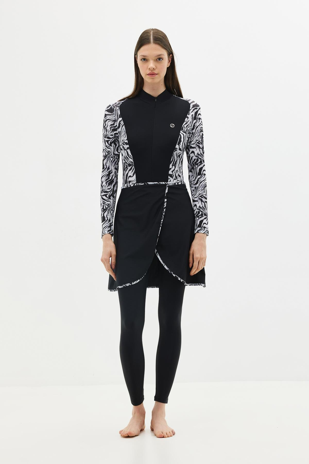 Etekli Taytlı Tam Kapalı Tesettür Mayo C13059 Zebra