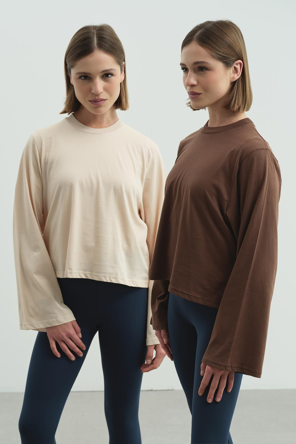 Geniş Kol Oversize 2li Paket T-Shirt 965 Bej/Kahverengi
