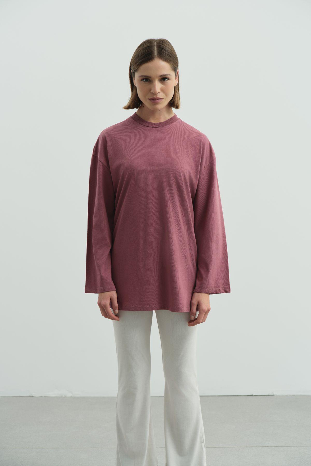 Geniş Kol Oversize 2li Paket T-Shirt 964 Gül/Kahverengi