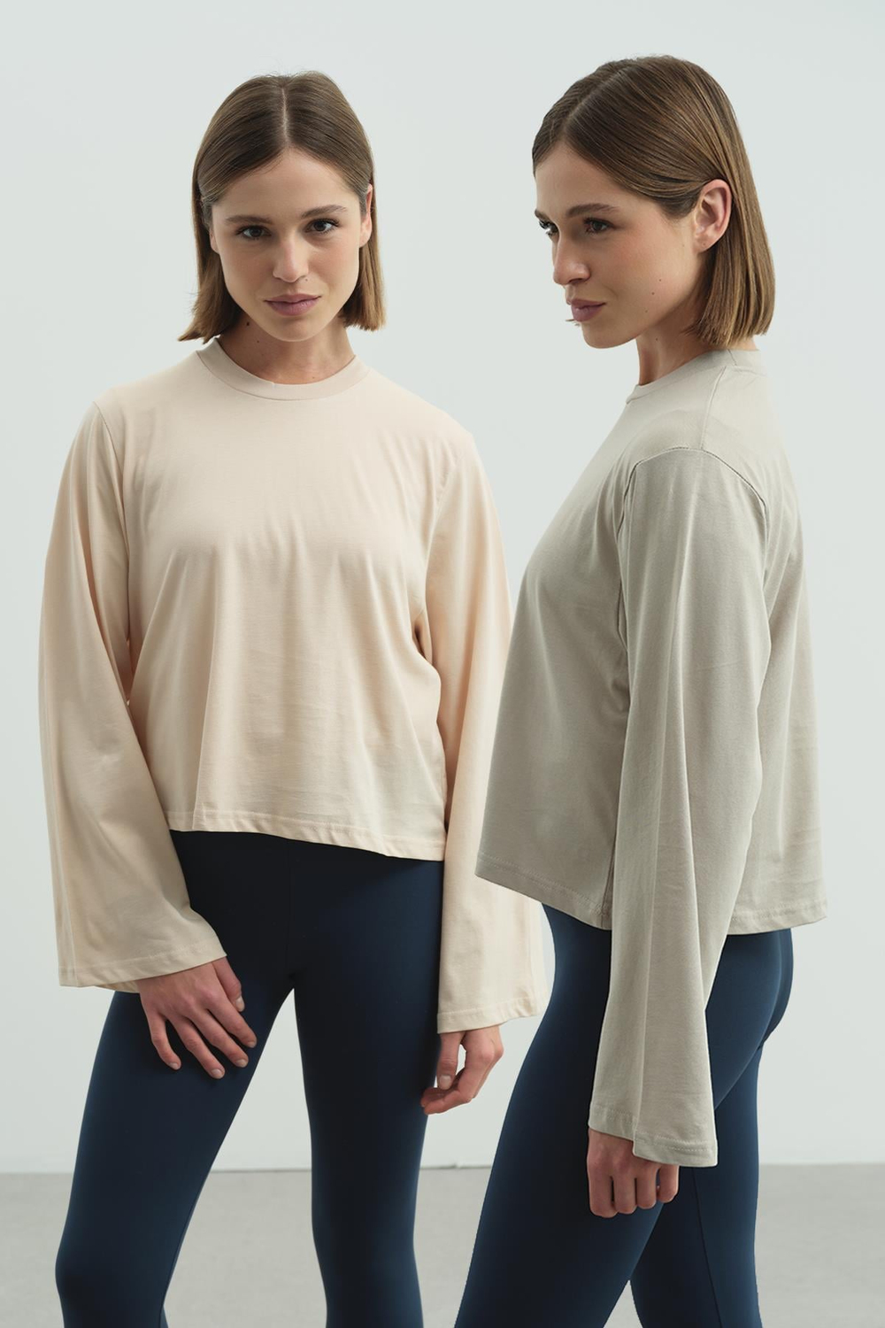 Geniş Kol Oversize 2li Paket T-Shirt 965 Gri/Bej