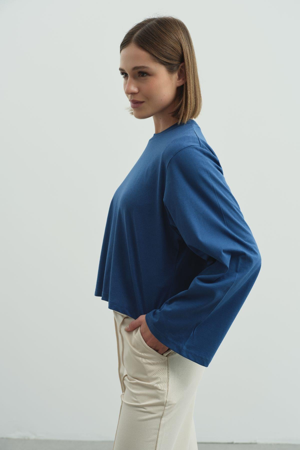 Geniş Kol Oversize 2li Paket T-Shirt 965 İndigo/Ekru