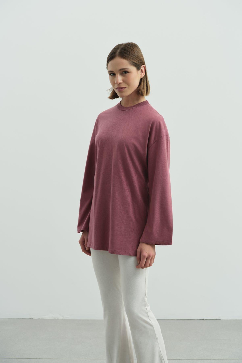 Geniş Kol Oversize 2li Paket T-Shirt 964 Gül/Kahverengi